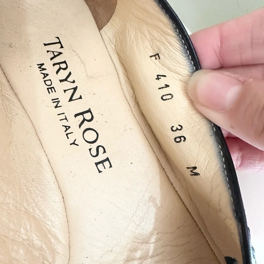 Taryn Rose Women's Slip On Bow Flats Italy Black Ballerina size 36 5.5 suede